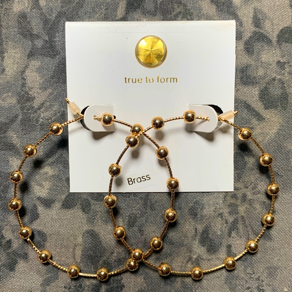 True To Form - Gold-Tone Brass Beaded Hoop Earrings (NEW/ Nickel Free)